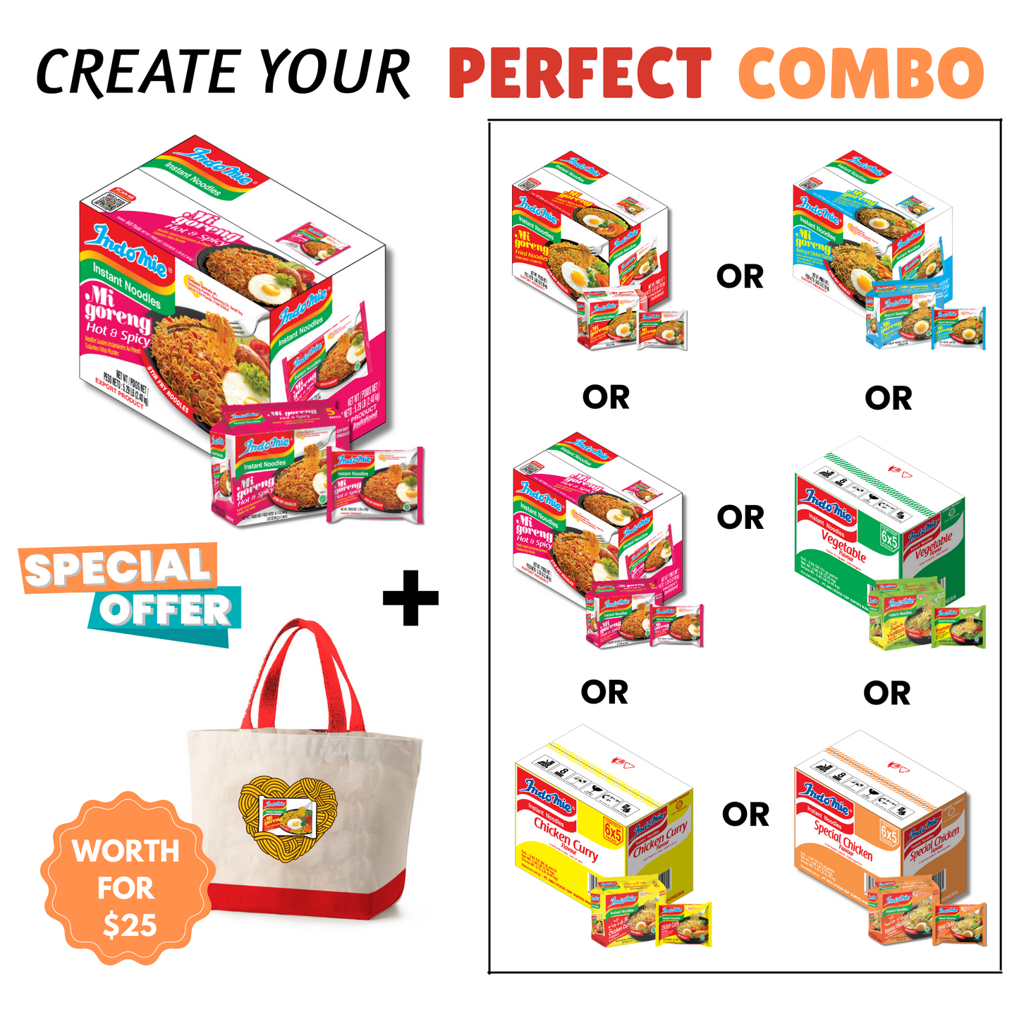 Merchandise Bundle Official Indomie Hot & Spicy Instant Noodles - 30 Packs