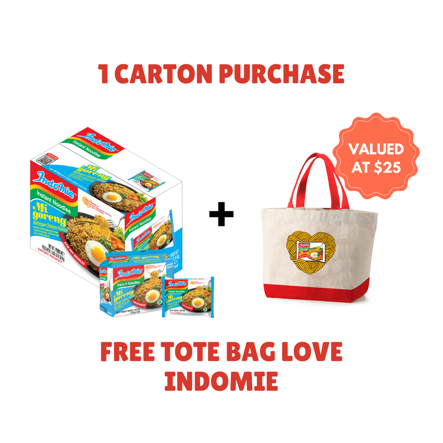 Official Indomie (30 Packs) Free Tote Bag Indomie Love