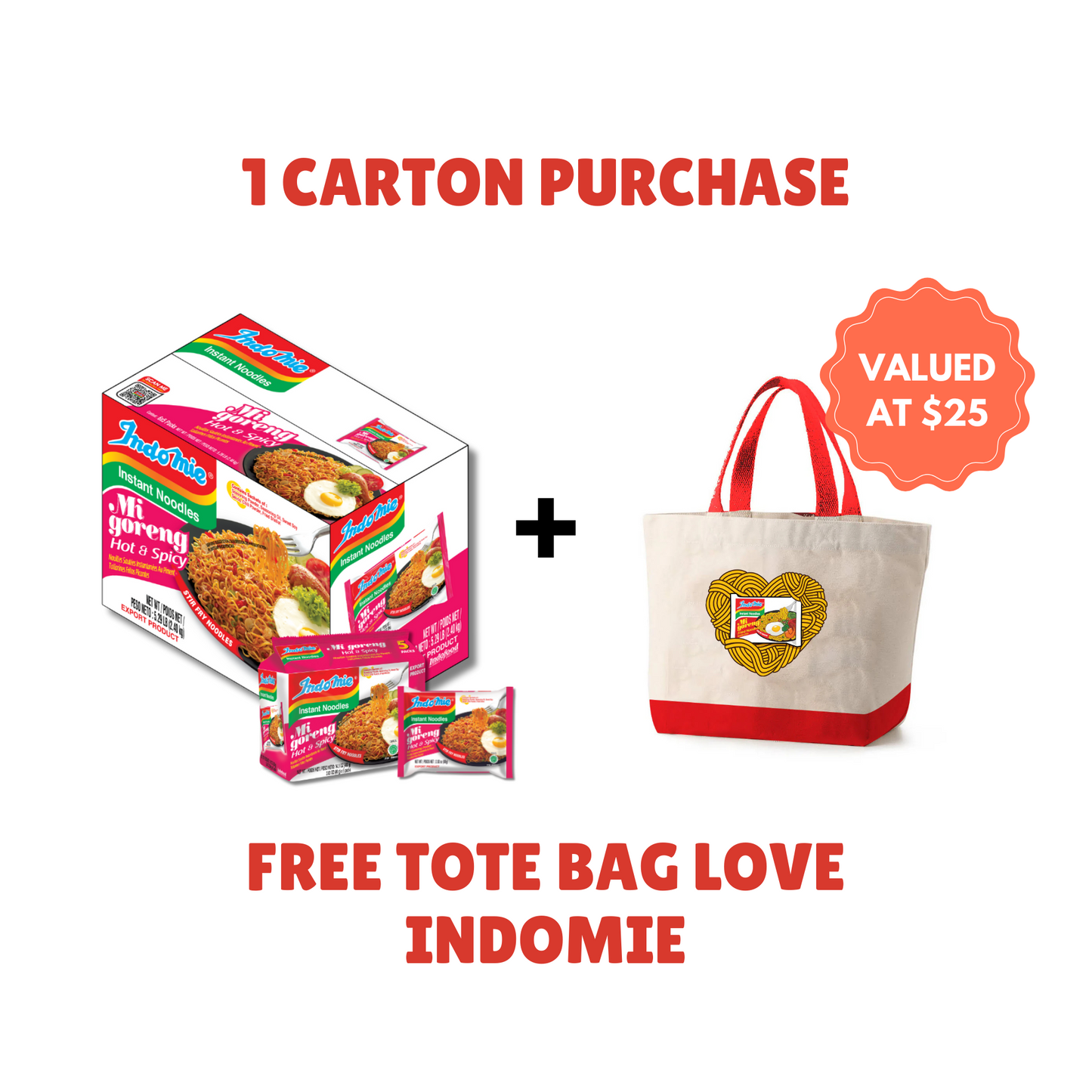 Official Indomie (30 Packs) Free Tote Bag Indomie Love