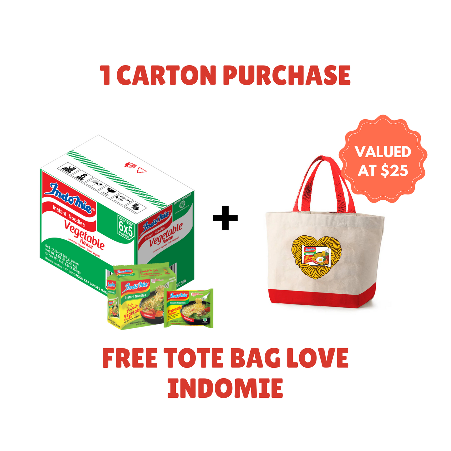 Official Indomie (30 Packs) Free Tote Bag Indomie Love