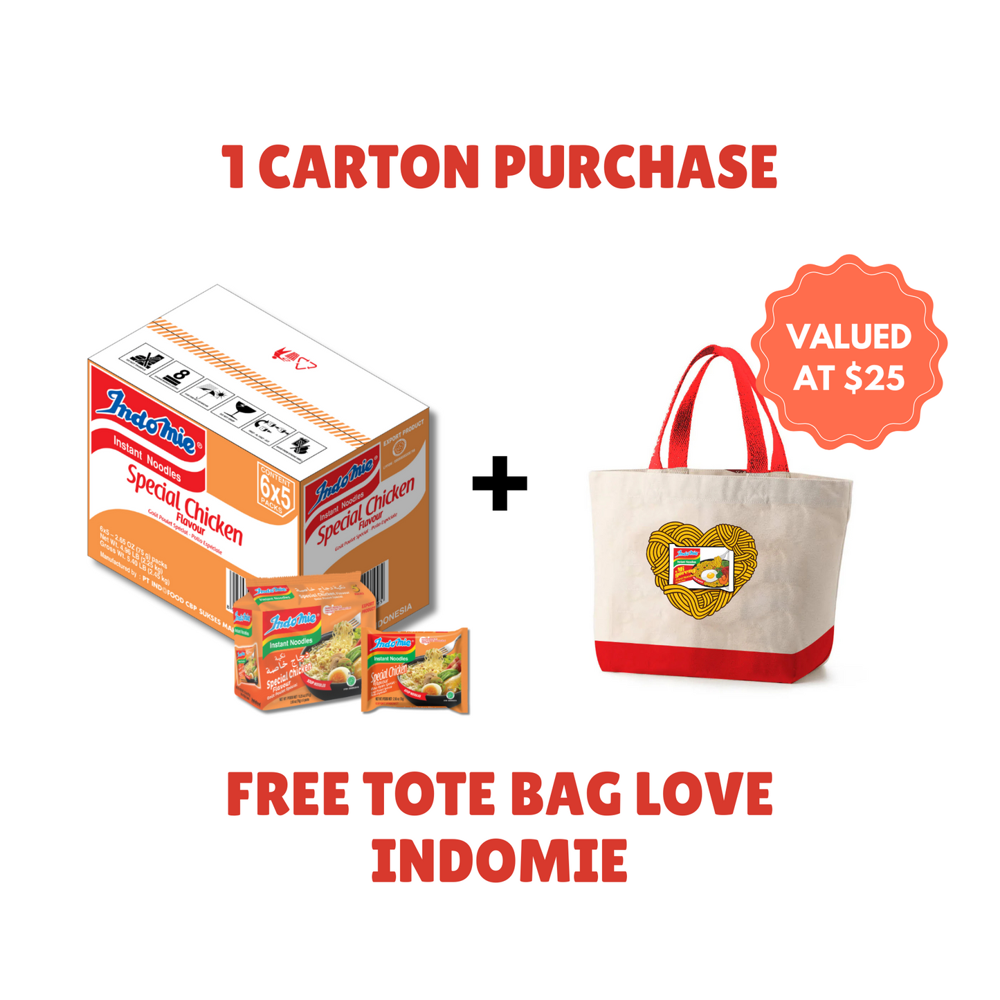 Official Indomie (30 Packs) Free Tote Bag Indomie Love