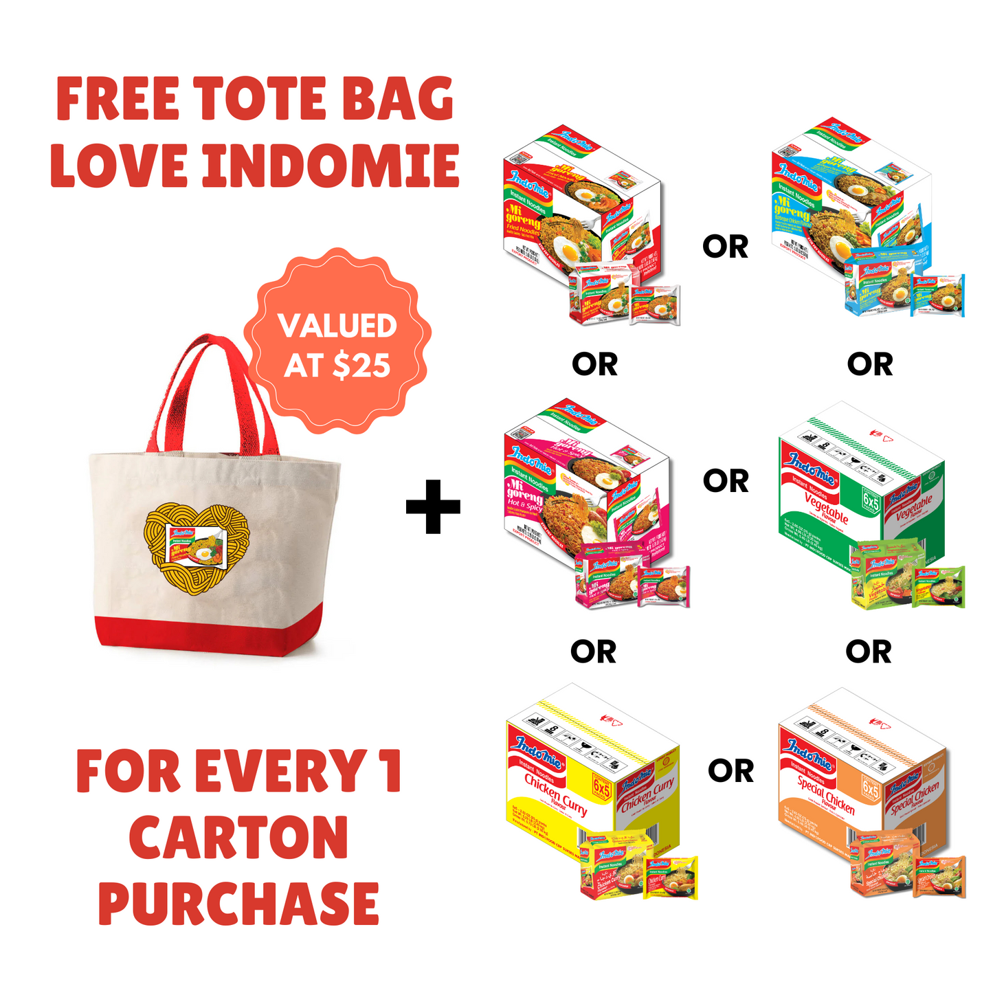 Official Indomie (30 Packs) Free Tote Bag Indomie Love