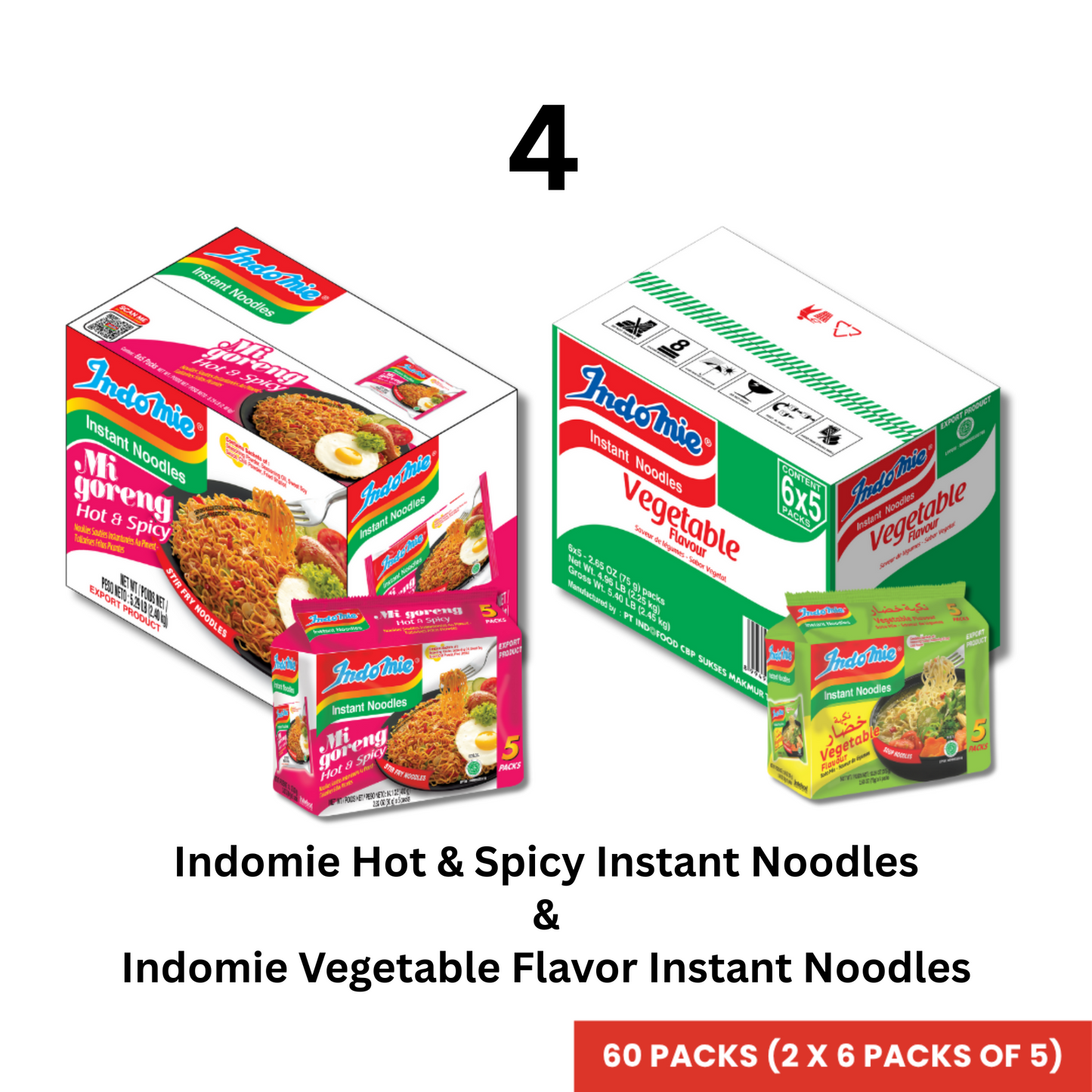 Customized Bundle Official Indomie Hot & Spicy Instant Noodles - 30 Packs