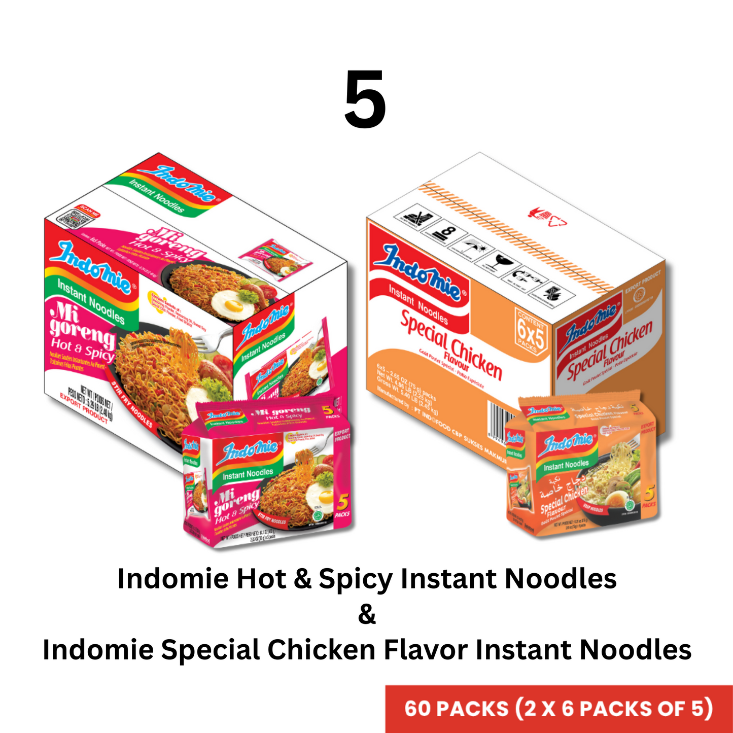 Customized Bundle Official Indomie Hot & Spicy Instant Noodles - 30 Packs