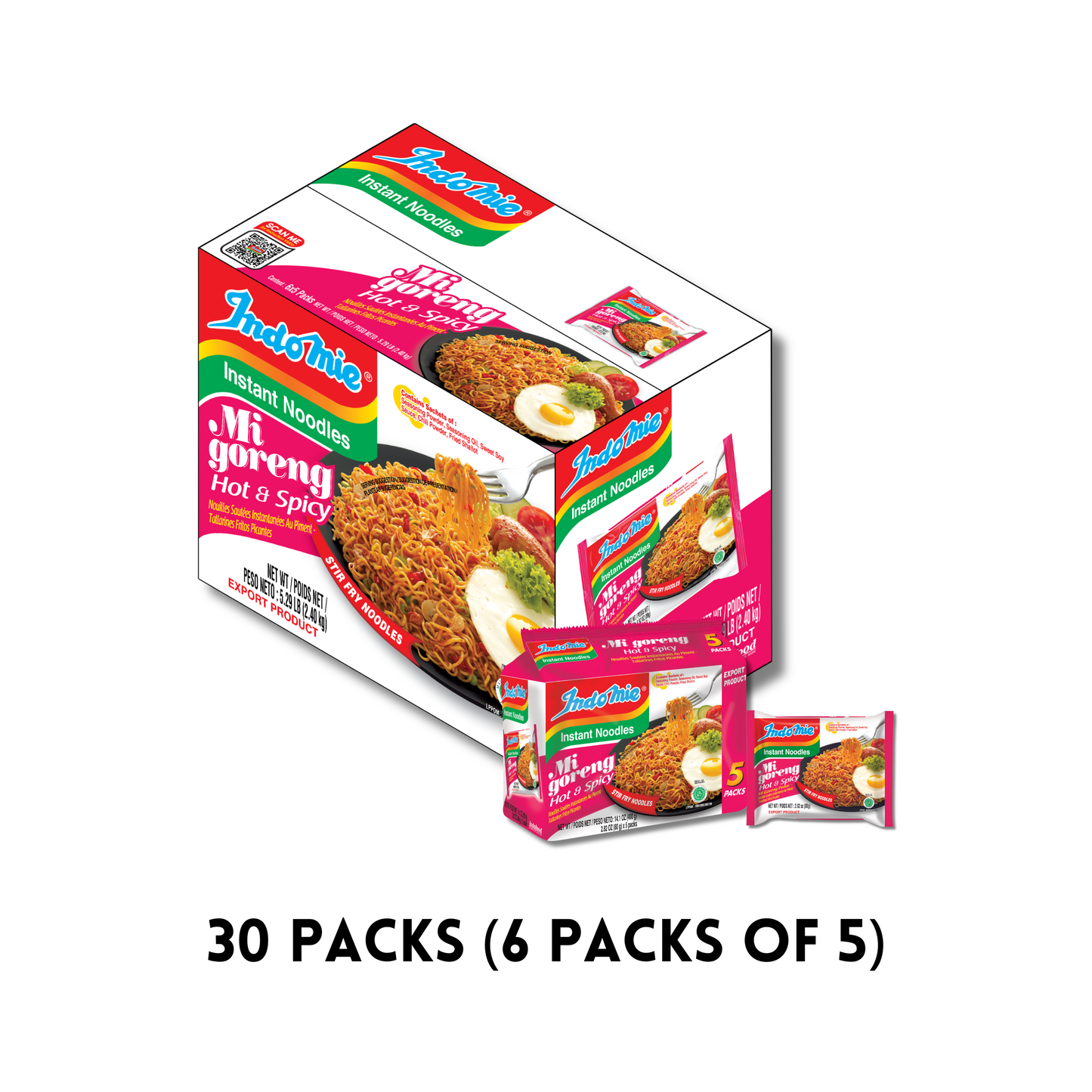 Official Indomie Mi Goreng Hot & Spicy Flavor (30 packs)