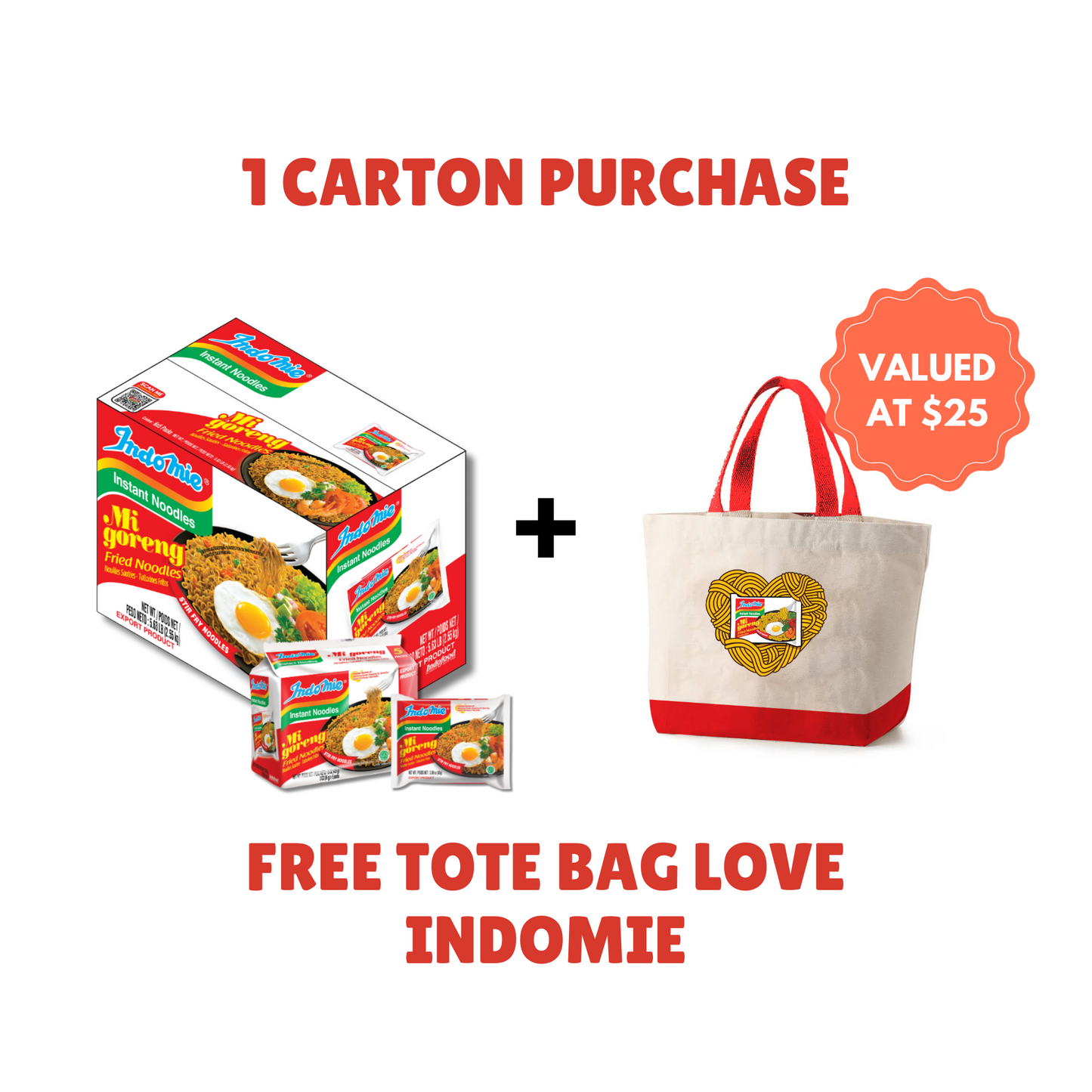 Official Indomie (30 Packs) Free Tote Bag Indomie Love