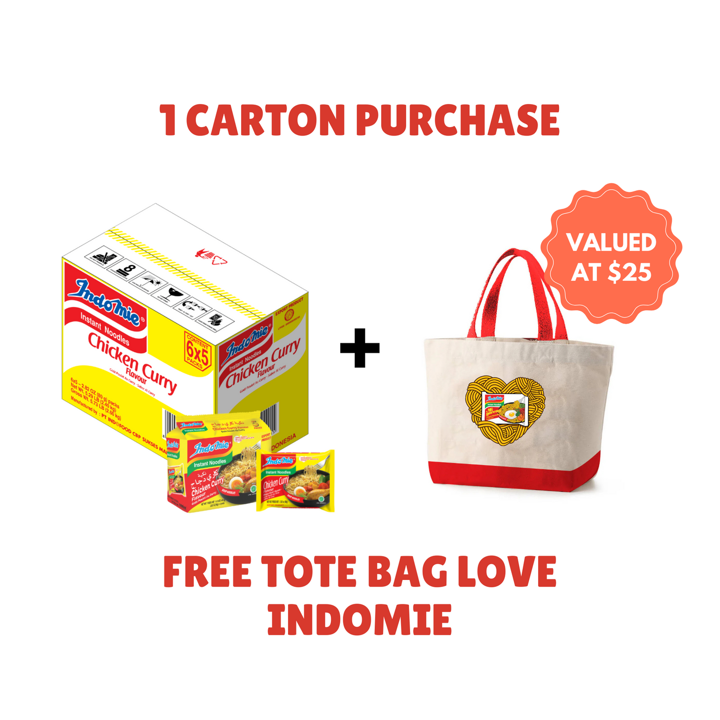 Official Indomie (30 Packs) Free Tote Bag Indomie Love