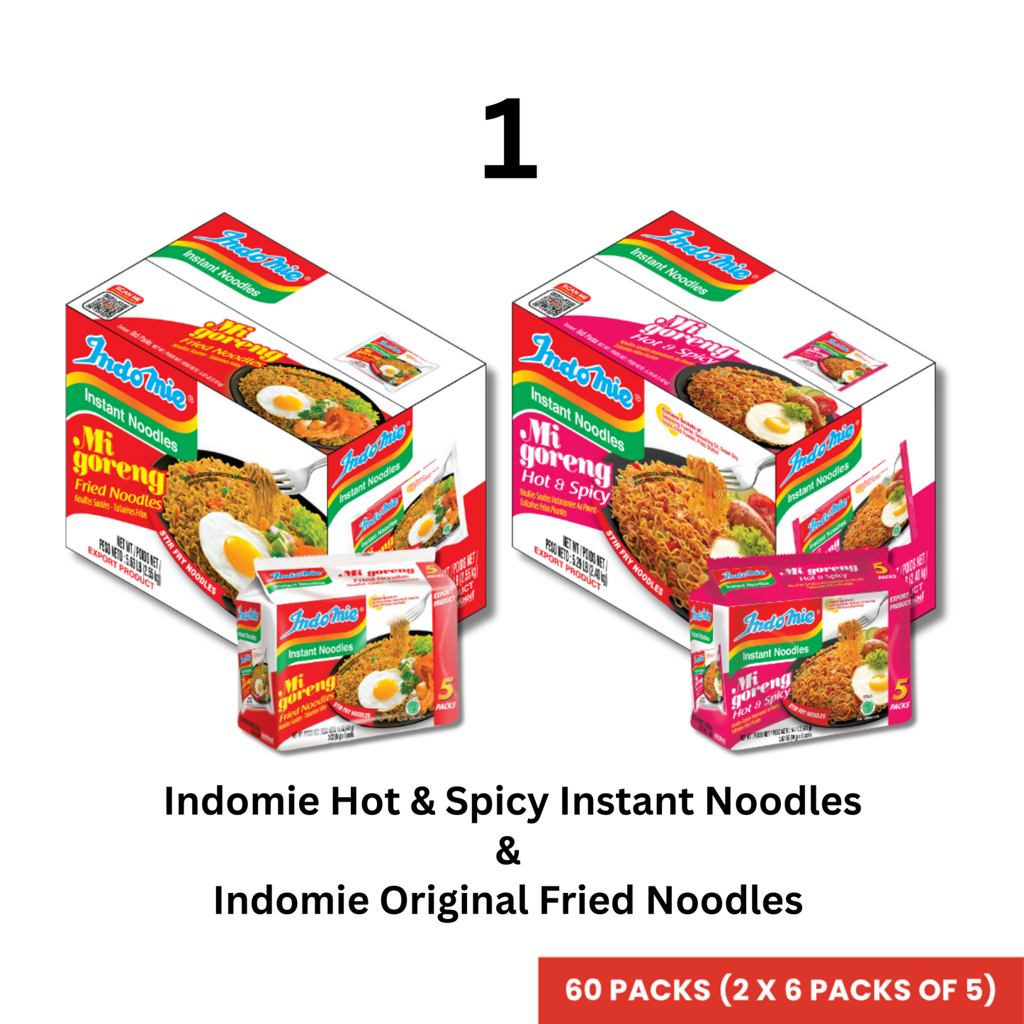 Customized Bundle Official Indomie Hot & Spicy Instant Noodles - 30 Packs