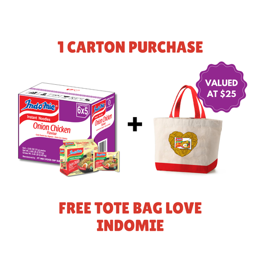 Indomie Onion Chicken Flavor Instant Noodles (30 Packs) Free Tote Bag Indomie Love