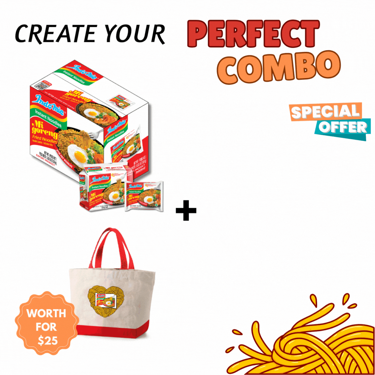 Merchandise Bundle Official Indomie Mi Goreng Original Flavor Instant Noodles - 30 Packs
