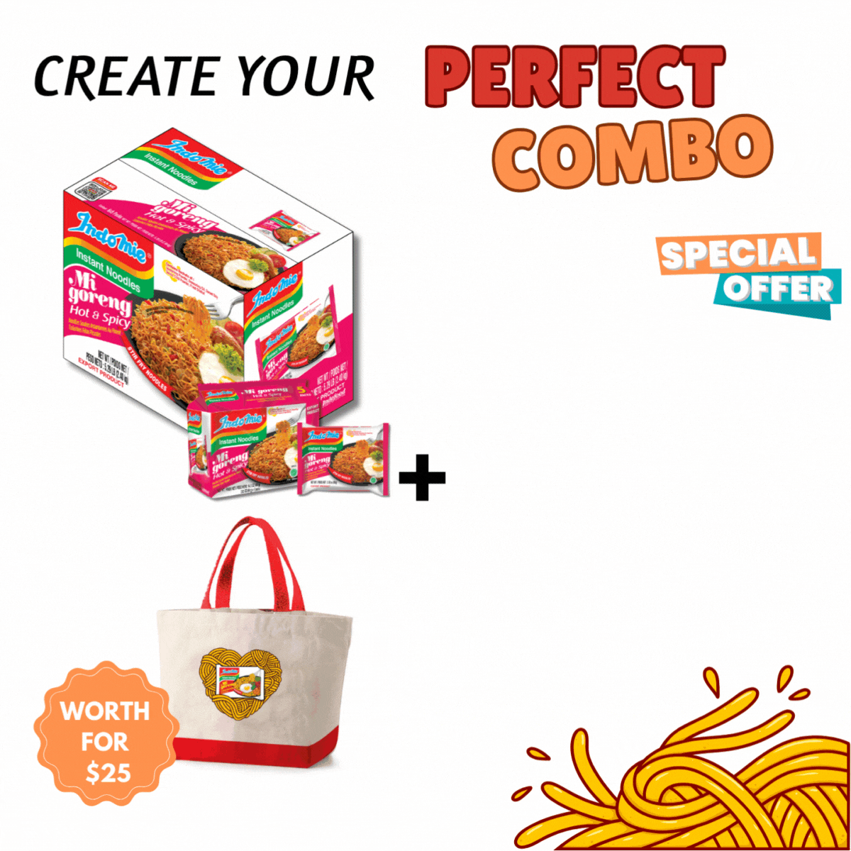 Merchandise Bundle Official Indomie Hot & Spicy Instant Noodles - 30 Packs