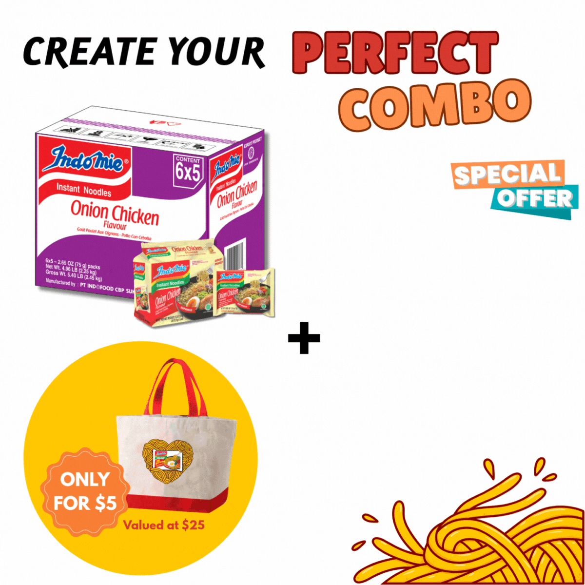Merchandise Bundle Indomie Onion Chicken Flavor Instant Noodles - 30 Packs